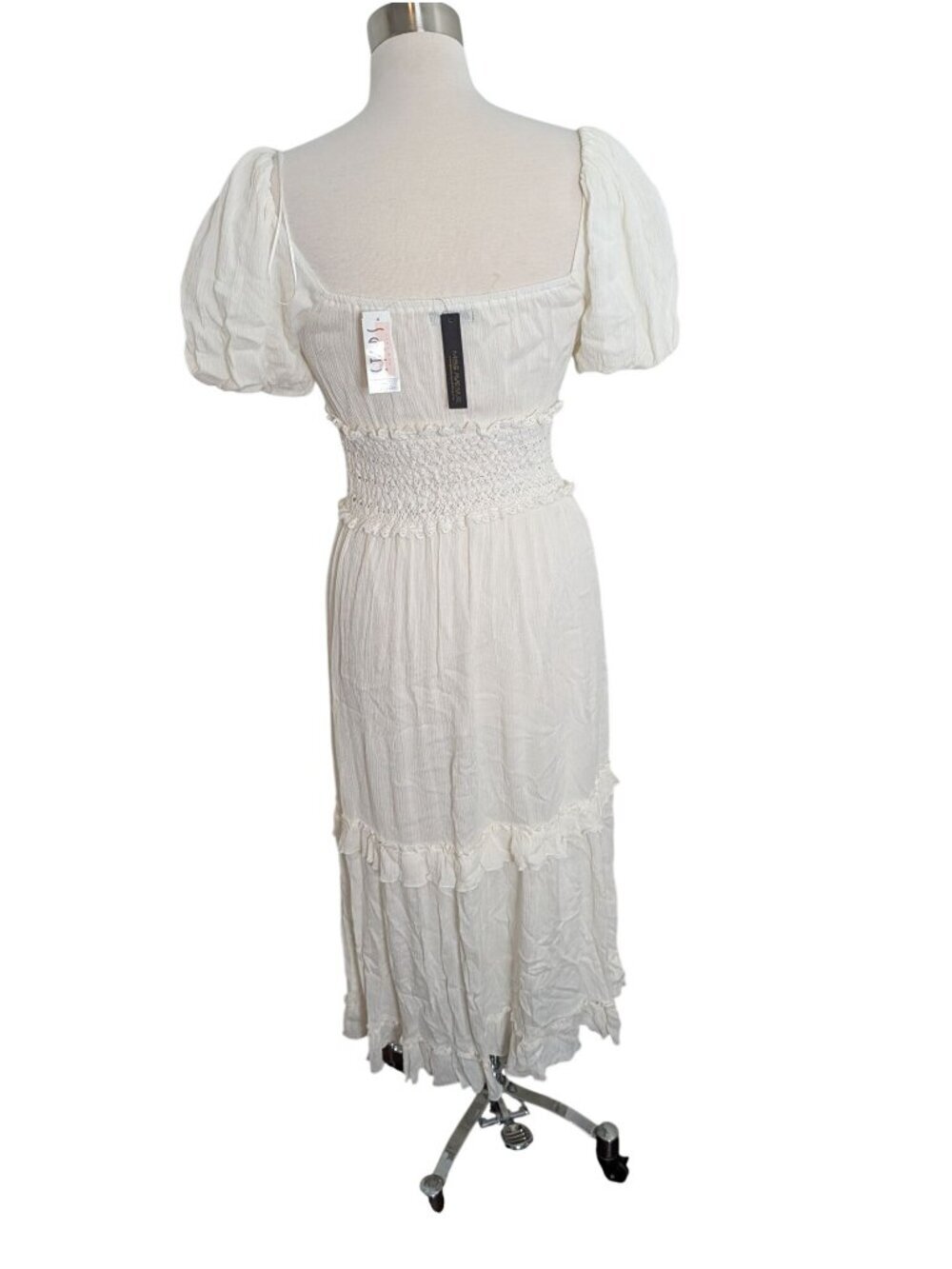 NEW Miss Avenue Cream Tiered Maxi Dress On Or Off Shoulder Size Small Boho - Picture 9 of 16